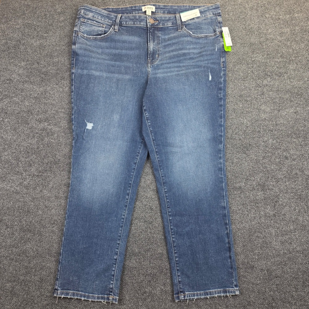 Maurices m Jeans Slim Straight Ankle 22W LONG Super Stretch Denim Mid Rise Blue